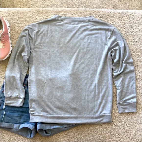 Smiley Face Grey Long Sleeve Pullover/Top - Picture 5 of 5